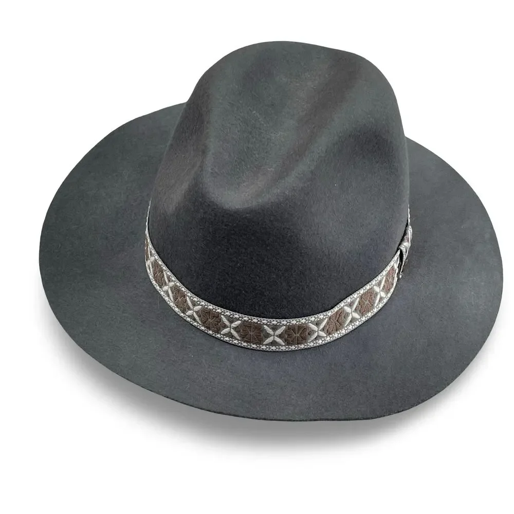 Gelso Bianco Italy Fedora Hat Gray 100% Wool NWT Chain Link Trim Made in Italy